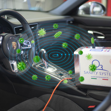 interno auto con ozonizzatore Sany Car in funzione